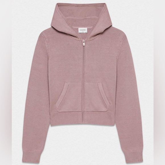 Aritzia Sunday Best Danes Dusty Rose Knit Zip-Up Hoodie Size S - Organic Cotton - Picture 2 of 14